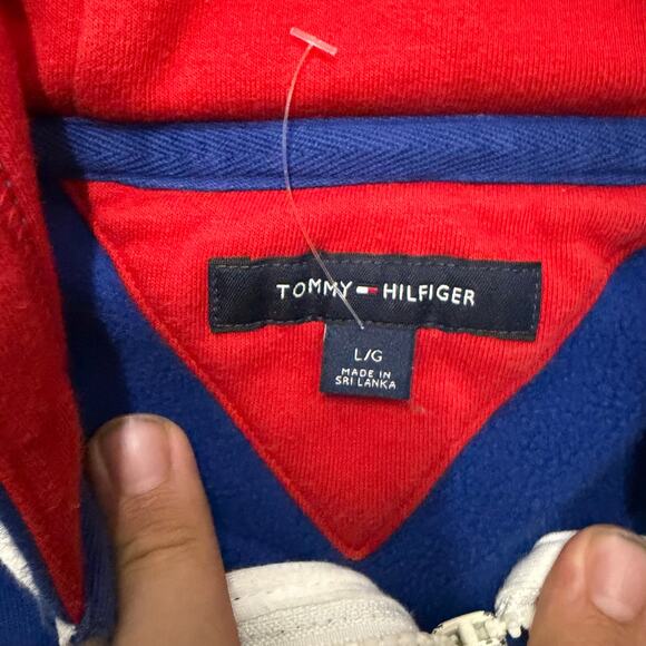 Tommy Hilfiger Hoodie Full Zip Large Color Block Flag Retro 90s Blue Red White - Picture 4 of 6